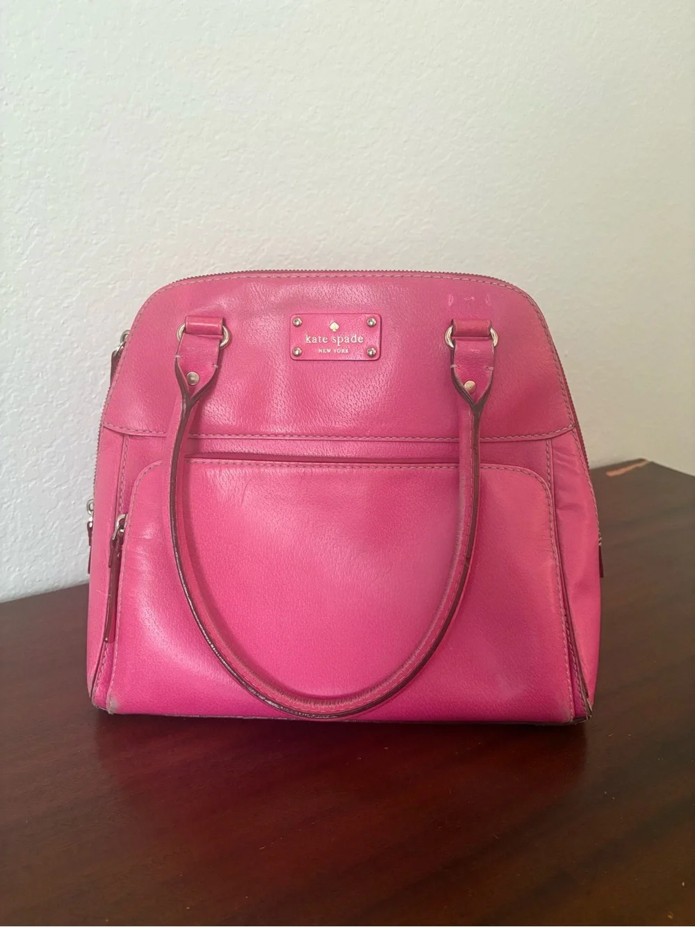 Kate Spade New York Pink Pebbled Leather Bowling Satchel | Gold Hardware